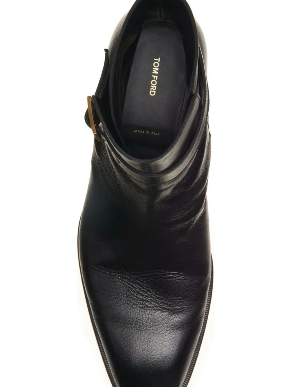 Tom Ford Black Leather Ankle Boots with Gold Buckle